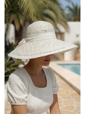 Verahed Kadın Hasır Plaj Şapkası Geniş Kenarlı Kurdeleli Ayarlanabilir Yazlık Güneş Şapkası Tesettür Uyumlu