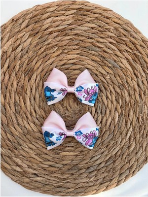 Kirpi Toka Pudra Pembesi Stitch Desenli Ikili Kadın/kız Çocuk Saç Tokası