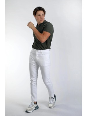 Lee Cooper Jack Normal Bel Dar Kesim Dar Paça Beyaz Erkek Jean Pantolon