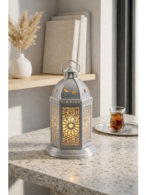 Helis Craft Dekoratif LED Kandil Fener – Gri Ortam Lambası