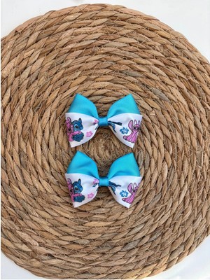 Kirpi Toka Mavi Beyaz Stitch Desenli Ikili Kadın/kız Çocuk Saç Tokası
