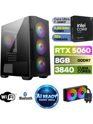 Şafak-Gaming Pc Ddr5-Intel Core Ultra 7 265KF-RTX 5060 8gb-16 GB Ddr5 Ram-1 Tb Nvme 5000 4000-WİN11PRO – 240MM Sıvı Sogutma- H810MSİ-