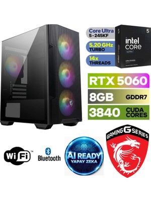 Şafak-Gaming Pc Ddr5-Intel Core Ultra 5 245KF-RTX 5060 8gb-16 GB Ddr5 Ram-1 Tb Nvme 5000 4000-WİN11PRO – 240MM Sıvı Sogutma- H810MSİ-