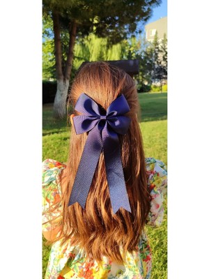 Kirpi Toka Lacivert Fiyonk Toka, Uzun Kuyruklu Grogren Klipsli Kız Çocuk Saç Tokası.