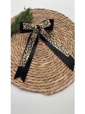 Kirpi Toka Siyah El Yapımı Leopar Desenli Kadın/kız Çocuk Saç Tokası