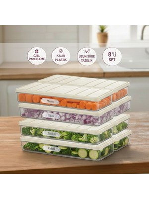Selka Home 8 Adet 1 Lt. Nora Organizer Buzdolabı Buzluk Düzenleyici Saklama Kabı