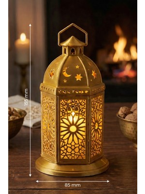 Helis Craft Dekoratif LED Kandil Fener – Altın Ortam Lambası