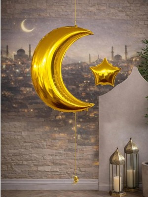 Parti Adresi Altın Ay Yıldız Folyo Balon – Ramazan Dekorasyon Süsü 86 cm