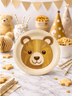 Parti Adresi Sevimli Ayıcık Temalı Tabak Karton Doğum Günü Tabağı 8'li