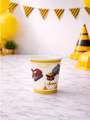 Parti Adresi Inşaat Temalı Karton Bardak Iş Makineleri Desenli Doğum Günü Bardağı 8'li