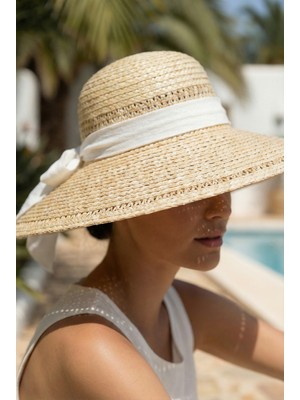 Verahed Kadın Hasır Plaj Şapkası Geniş Kenarlı Kurdeleli Ayarlanabilir Yazlık Güneş Şapkası Tesettür Uyumlu
