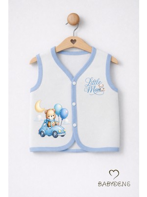 Babyden's Erkek Bebek Yelek Pamuklu Çıtçıtlı Elmas Jakarlı Ayıcık Baskılı Yenidoğan Bebek Yeleği Mevsimlik