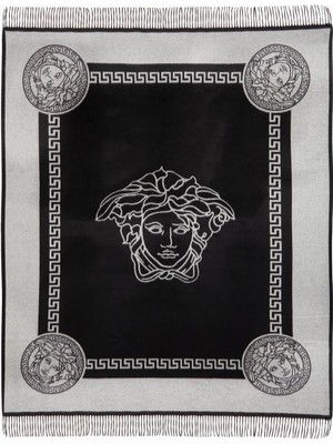 Versace Home Greca Key-Medusa, Italyan Tasarımı Siyah Ipek Kaşmir Battaniye