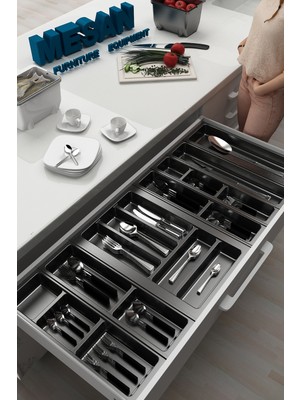 Feyza Design Çekmece Için Plastik Kaşık Modülü, Ayarlanabilir, Gri, 104X48 cm