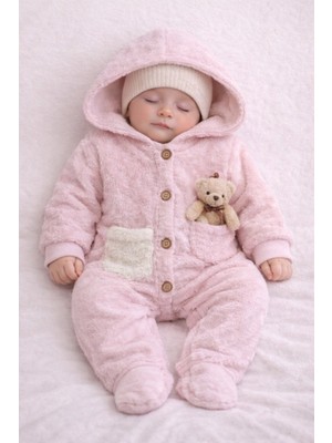 Dandini My Baby Kumsal Ayıcık Desenli Kapişonlu Polar Bebe Tulumu