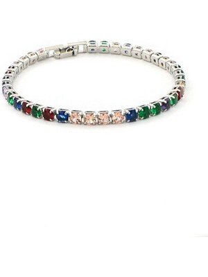 Brezza Lusso Jewelry Renkli Kare Taşlı Su Yolu Kadın Bileklik