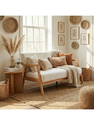 Favela Bohem Ikili Berjer Natürel Ahşap, Kırık Beyaz