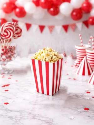 Parti Adresi Mısır Kutusu Küçük Çizgili Kırmızı 8'Li