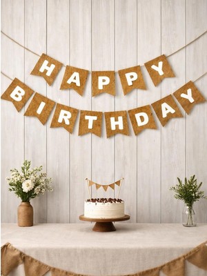 Parti Adresi Happy Birthday Yazı Doğum Günü Banner Parti Süsü Kraft Beyaz
