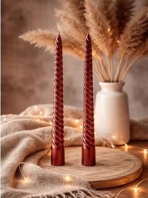 Parti Adresi Metalik Kırmızı Spiral Şamdan Mum – Dekoratif Masa Dekoru 2'li