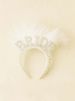 Parti Adresi Bride Incili Tüylü Gelin Tacı Bekarlığa Veda Partisi Tacı 