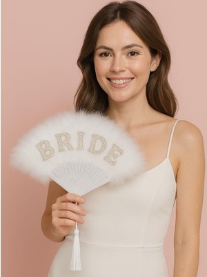 Parti Adresi Bride Yazılı Tüylü Gelin Yelpaze Bekarlığa Veda Partisi Kostüm Aksesuarı Beyaz