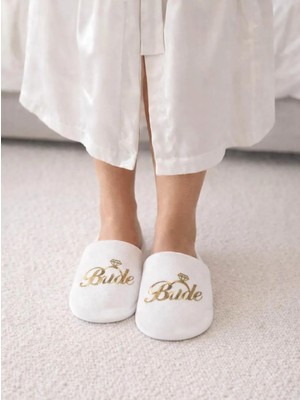 Parti Adresi Bride Yazılı Gelin Terliği Beyaz Bekarlığa Veda Partisi Terlik