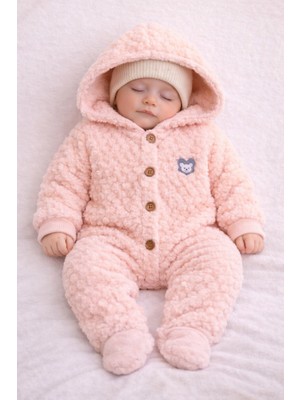 Dandini My Baby Kumsal Petek Desenli Kapişonlu Polar Bebe Tulumu Dandini
