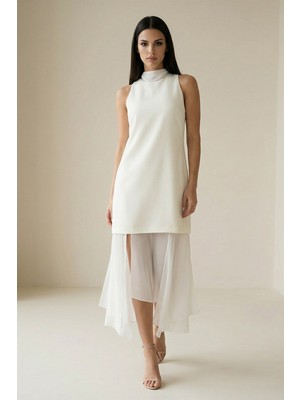 Setre Krem Kolsuz Etek Detaylı Elbise