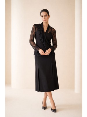 Setre Siyah Uzun Kollu Katman Detaylı Modern Bluz