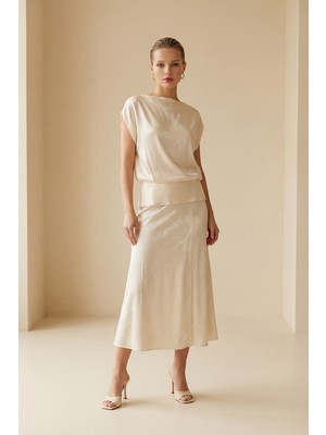 Setre Vanilya Desenli Dökümlü Rahat Kesim Bluz