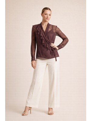 Setre Gül Kurusu Uzun Kollu Katman Detaylı Modern Bluz