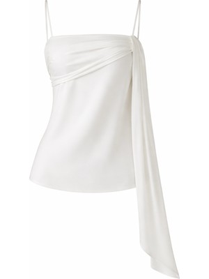 Setre Krem Şifon Detaylı İnce Askılı Bluz