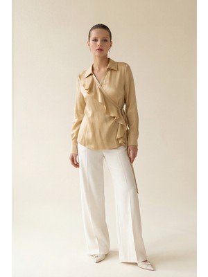 Setre Amber Kruvaze Yaka Uzun Kollu Yaka Detaylı Bluz