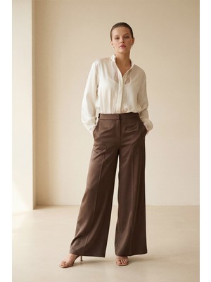 Setre Sütlü Kahve Desenli Rahat Kesim Pantolon