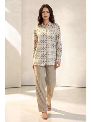Setre Bej Desenli Uzun Kollu Gömlek