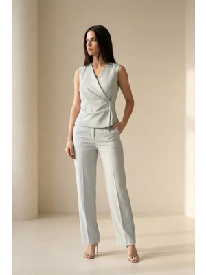 Setre Bebe Mavi Kruvaze Kapama Belden Detaylı Yelek