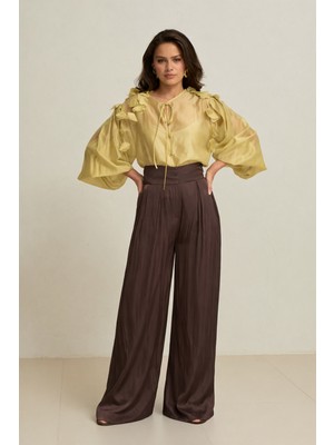 Setre Acı-Kahve Belden Oturtmalı Geniş Kesim Pantolon