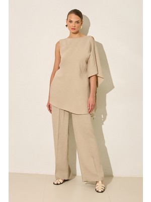 Setre Bej Rahat Kesim Arkada Cep Detaylı Pantolon