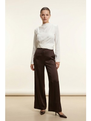 Setre Çikolata Paça Detaylı Rahat Kesim Geniş Paça  Pantolon