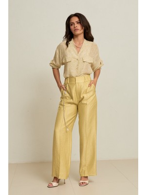 Setre Olive Cep ve Bel Detaylı Aksesuar Detaylı Rahat Kesim Pantolon
