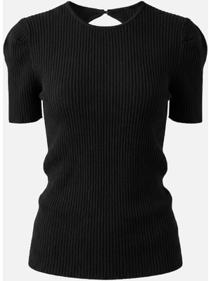 Setre Siyah Sırt Detaylı Kısa Kollu Triko Bluz