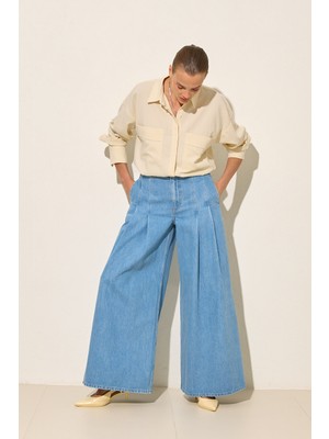 Setre Mavi %100 Pamuk Rahat Kesim Pile Detaylı Jean