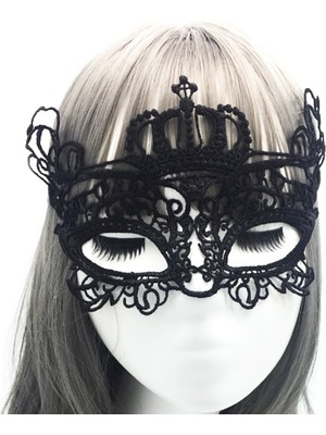 Cekar Store Siyah Renk Dantel Işlemeli Örgülü Parti Maskesi Model 6 (5324)