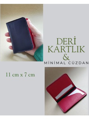 Hadiki Deri Mnimal Avuçiçi Tasarım Unisex Cüzdan Kartlık Mor Kırmızı