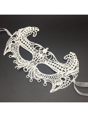 Cekar Store Beyaz Renk Dantel Kesim Dantel Işlemeli Balo Parti Maskesi 1 No (5324)