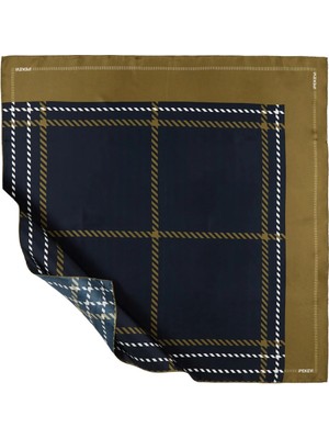 İpekevi Ipekevi Twill Ipek Eşarp - Highlander Modern Ekose Desenli - Lacivert