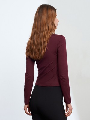 Dilvin 32666 Büzgülü Uzun Kollu Top-Bordo