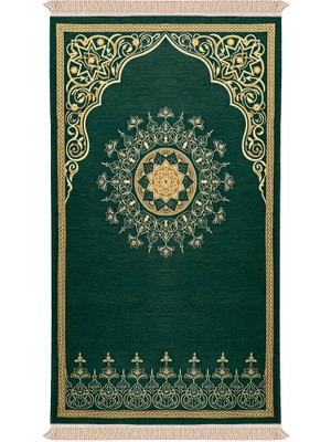 Bursa İpek Yeşil Mandala Desen Kabartmalı Özel Dokuma Seccade