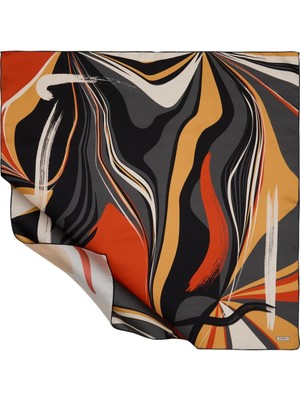 İpekevi Ipekevi Twill Ipek Eşarp - Tundra Desenli - Füme Siyah